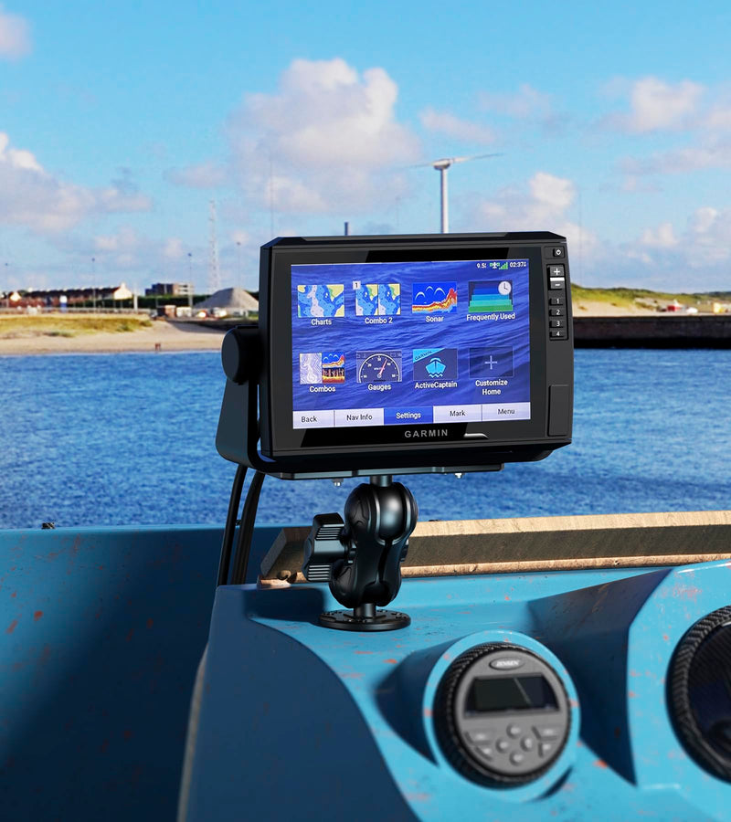 VAZESWIN Aluminum Alloy Fish Finder Mount with C Size 1.5" Ball Rectangular Plate & Round Base, 3.5" Short Arm Marine Electronic Mount Compatible with Garmin, Lowrance, Humminbird, Raymarine and More