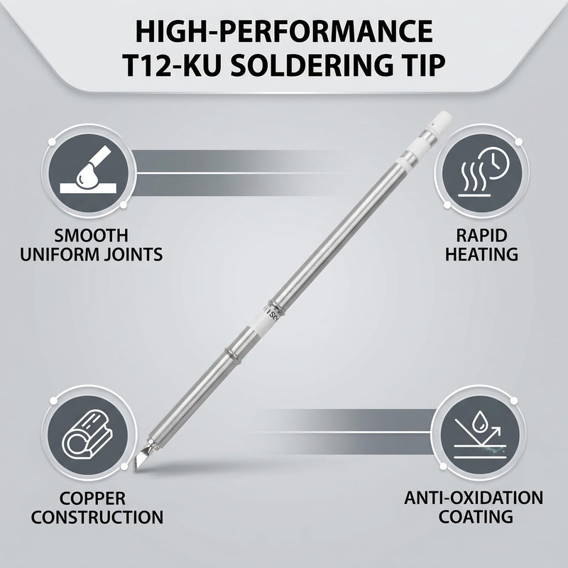  [AUSTRALIA] - YWBL-WH Soldering Iron Tips T12-KU Replaceable Iron Tool, T12 Soldering Hardware Tool, Soldering Iron Hair Hot Solder Tip | Fast Heating Red Copper Core, Anti-Corrosion Electroplated, Precise Heat Conduction for PCB Rework, Electronics Repair