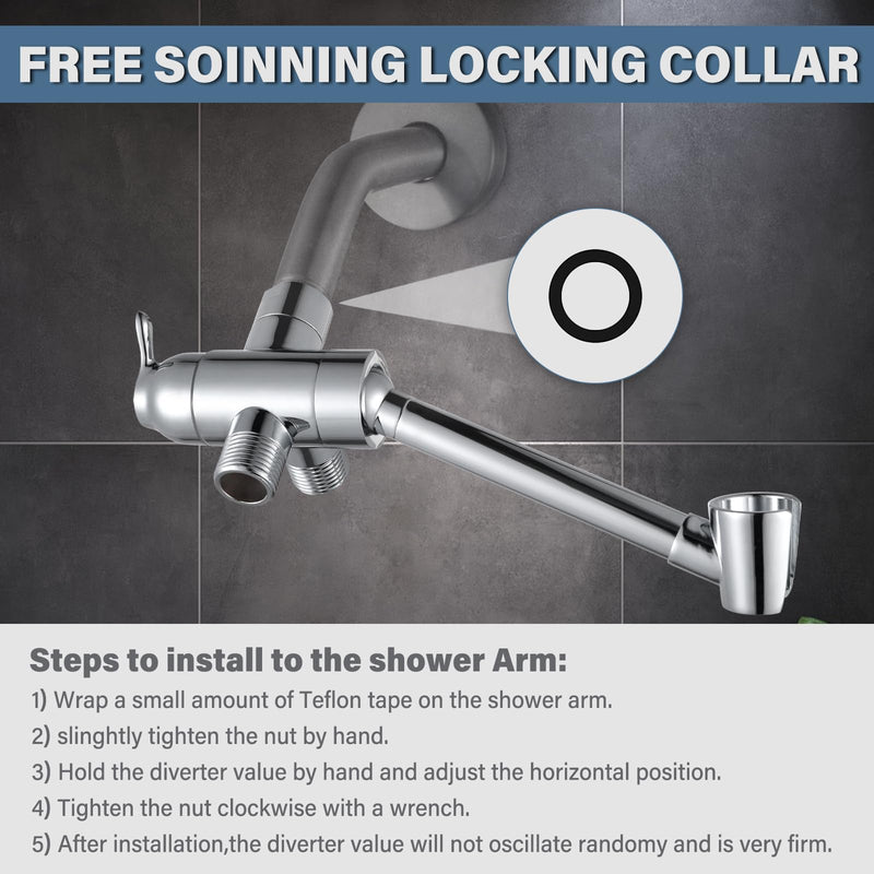YDmeet All Metal Shower Diverter Valve with HandShower Holder - Upgraded 3 Way Shower Head for Handheld and Fixed Rain Showerhead - Universal G1/2 Bathroom Part, Polished Chrome Chrome Polished