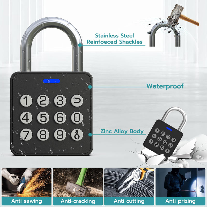 Smart Locker Lock with Code, Fingerprint Keyless Biometric Padlock, Weatherproof Biometric Combo Lock with Bluetooth APP, Smart Combination Pad Lock Storage Unit Outdoor Fence Gate Shed