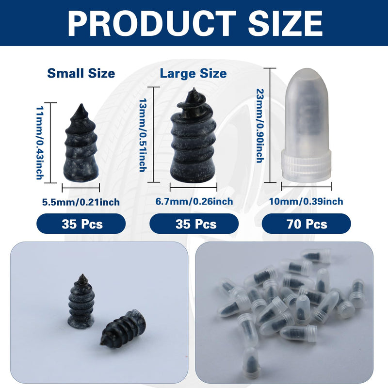 70 Pcs Tire Repair Rubber Nail, Tire Repair Nail Tire Repair Rubber Screws Fast Tool Self-Service Tire Repair Nail Vacuum Suitable for Car Motorcycle Jeep Tire Puncture Repair