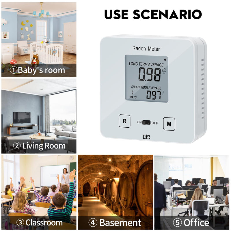 Funny Kitchen Home Radon Detector, Portable Radon Meter, Elifecity Long and Short Term Home Radon Monitor, Battery-Powered, Easy-to-Use, Ensure Your Home's Safety, White, KT-013