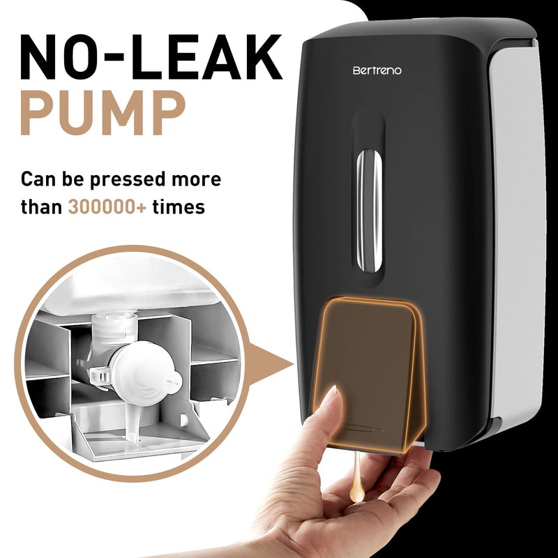 Commercial Soap Dispenser Wall Mount Manual Pump Hand Soap Dispenser 800ml Gel Liquid Hand Sanitizer Dispenser Self Adhesive for Home Bathroom (Black) Black
