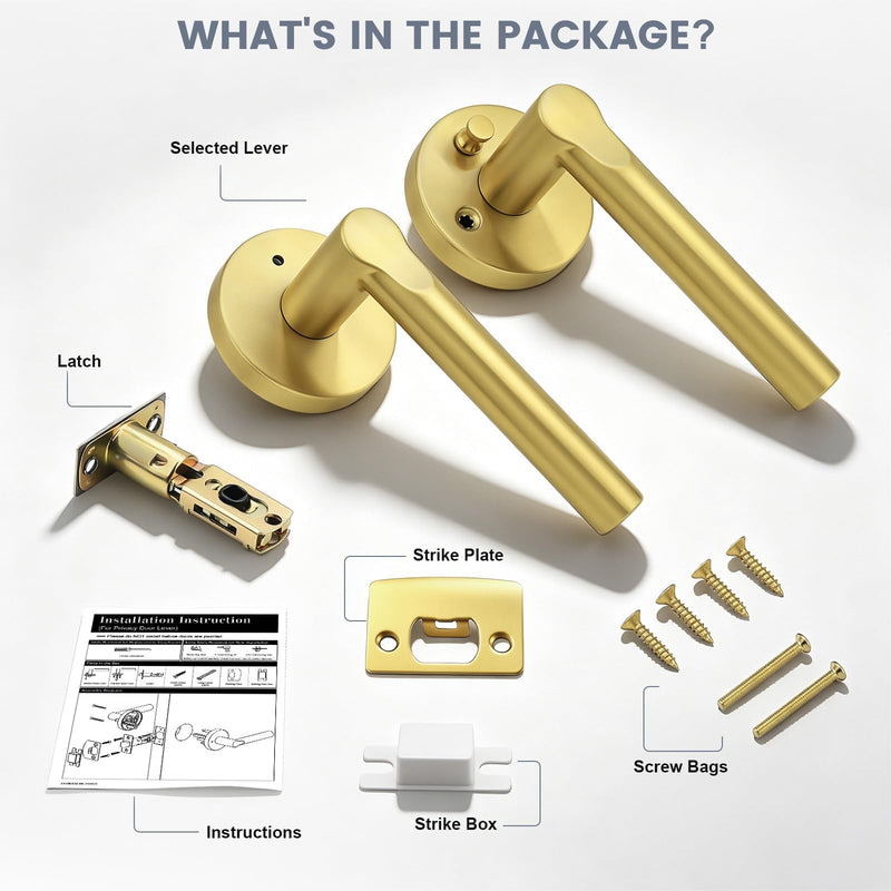 Gold Privacy Door Handles Interior Keyless Door Lever,Left & Right Hand use Door Lock for Bath and Bed,Modern Stainless Steel Privacy Door Lock,1Pack Gold 1
