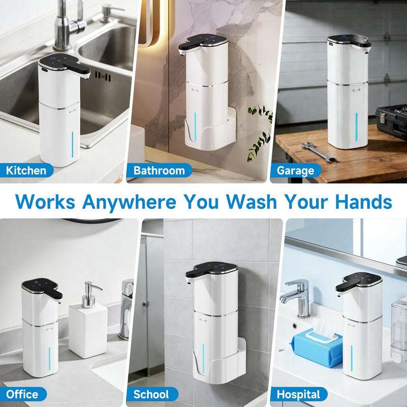 CATIRE Upgraded Larger Capacity Automatic Dish Soap Dispenser Touchless, 17.6oz Liquid Hand Soap Dispenser for Bathroom Kitchen, Rechargeable 2000mAh, 8 Adjustable Levels, Wall Mount & Countertop White