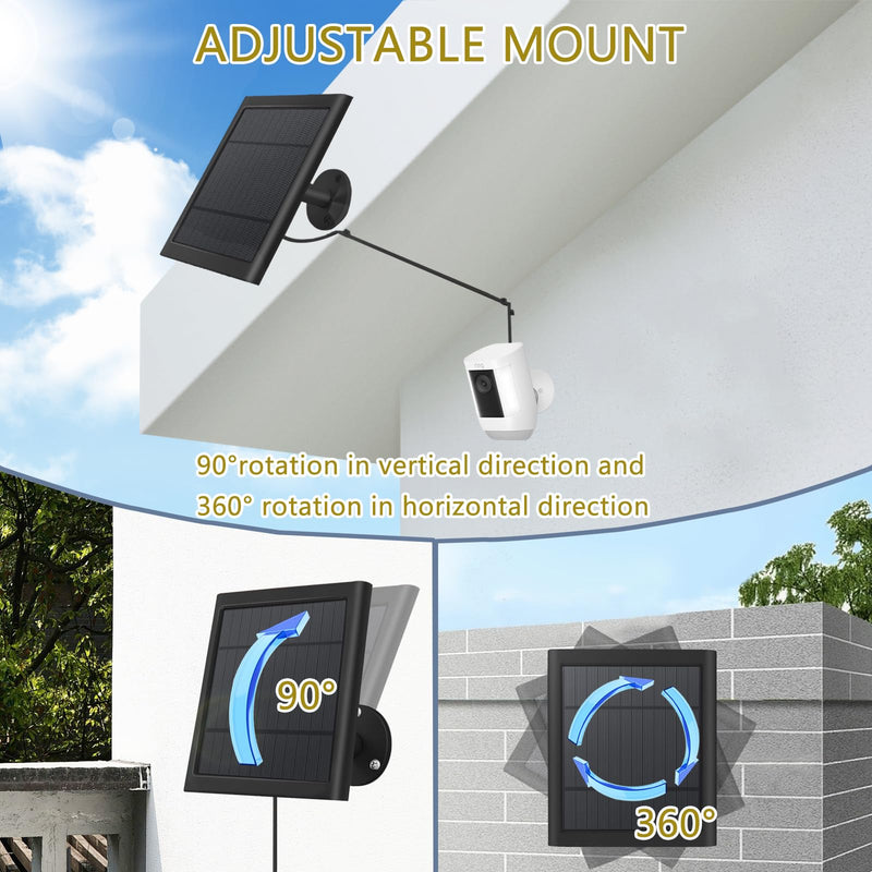 Solar Panel Outdoor for Ring Cameras With 10ft/3m Cable, 1-Pack, Compatible With Spotlight Cam Plus/Pro, Ring Stick Up Cam/Pro Battery, Spotlight Battery Dark Black