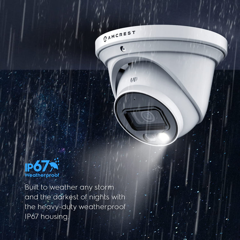 Amcrest UltraHD 4K (8MP) IP PoE AI Camera, 49ft Nightcolor, Security Outdoor Turret Camera, Built-in Microphone, Human Detection, Active Deterrent, 129° FOV, 4K@15fps IP8M-2779EW-AI (White) White