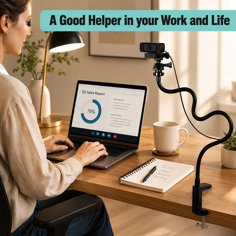 Flexible Webcam Stand Mount for Desk, Gooseneck Webcam Arm Tripod with Phone Holder, Desk Camera Mount Compatible with Logitech C922 C930e C920S C920 C615 C960 C920x Brio 4K, 1/4" Thread