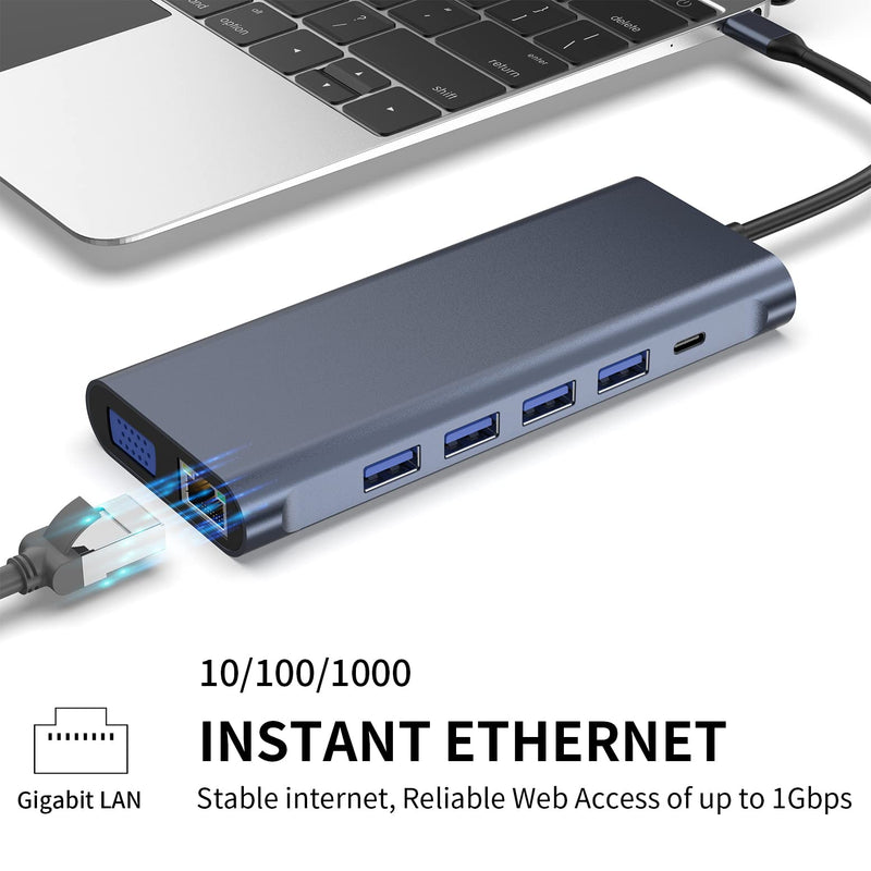 USB C Docking Station Hub (13 -in-1) with 2 X 4K HDMI, Ethernet, VGA,Audio, USB3.0 TF/SD Dongle Docking Station Compatible for MacBook iPad Pro Dell Hp Lenovo