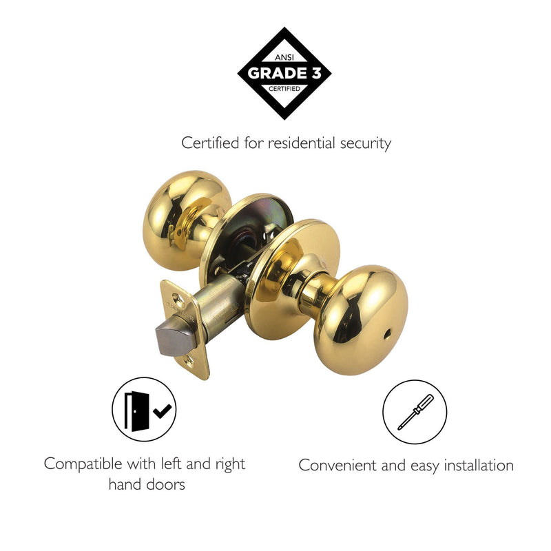 Design House 753277 Cambridge 2-Way Latch Privacy Door Knob, Adjustable Backset, Polished Brass Privacy/Bed & Bath unspecified