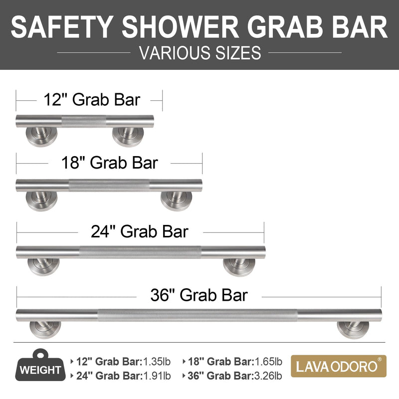 Lava Odoro Shower Grab Bars, 12" Stainless Steel Bathroom Safety Grab Bar, Upgrade Anti-Slip Knurling Shower Grab for Bathtub, Shower Handle for Elderly and Handicap, ADA Compliant, Brushed Nicke Brushed Nickel 12 Inch