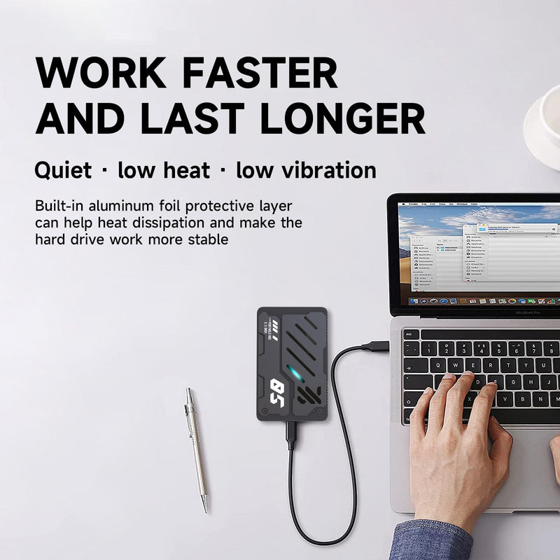 2.5" External Hard Drive Enclosure USB3.1 Type-C to SATA HDD Case | For 7/9.5mm SDD HDD Tool-Free with UASP External Hard Drive Case Compatible with WD Seagate, Samsung, Hitachi, TV, PS4 Xbox