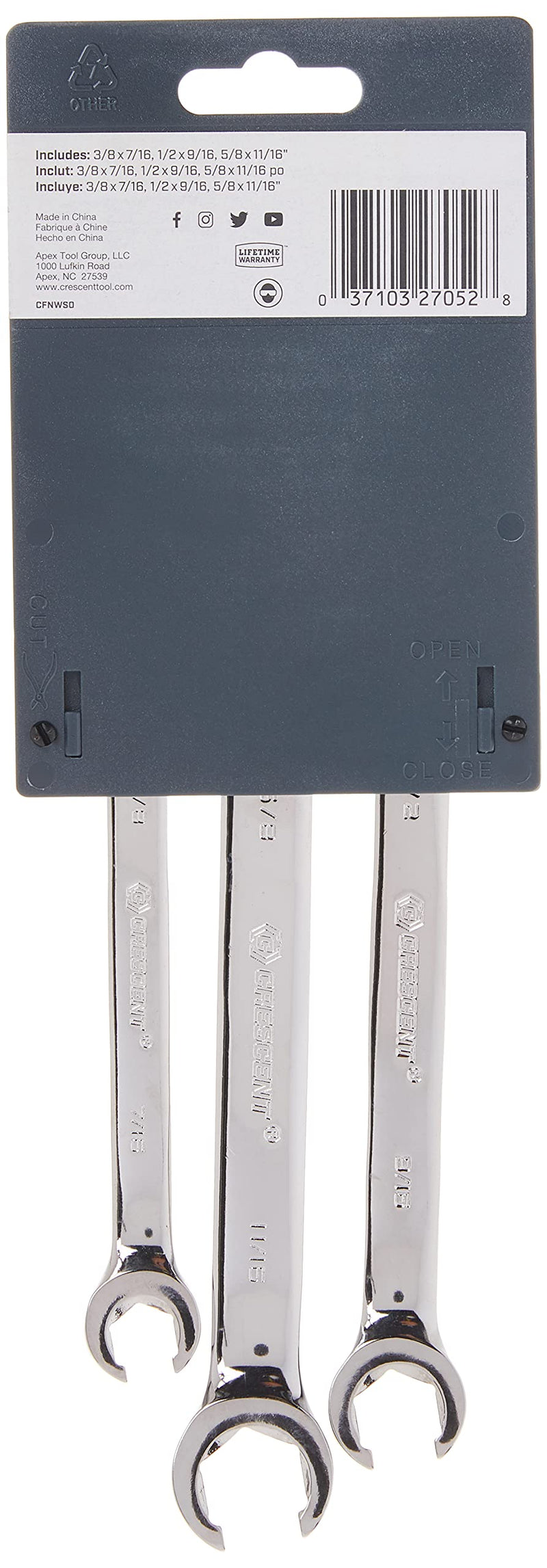 Crescent 3 Pc. Flare Nut SAE Wrench Set - CFNWS0, Grey 3 Piece SAE Set