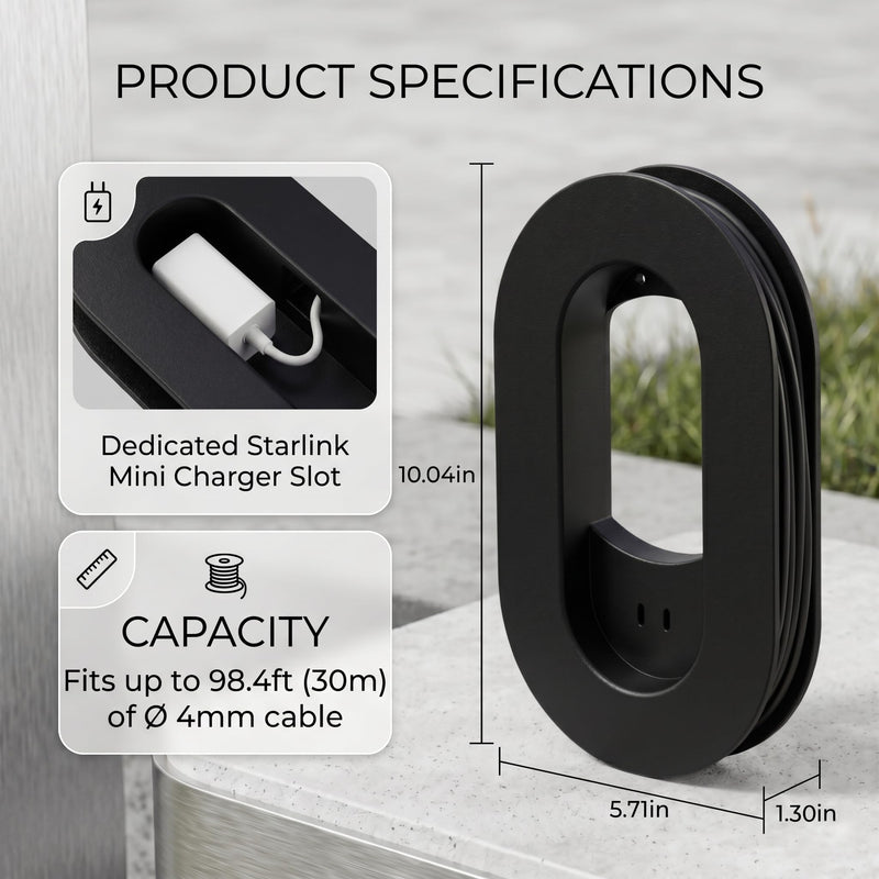 Starlink Mini Cable Organizer, Wall Mount Storage Rack for RV & Home-Black | Durable ABS cable organizer with waterproof & dustproof design, Starlink Mini fit, dual slots & 2 cable protectors included