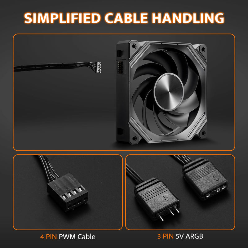 darkFlash INF34 120MM PC Case Fan, Daisy-Chain, up to 2000RPM Cooling, 4-Pin PWM, ARGB CPU Cooling Computer Fan, 3 Pack (Reversed, Black) Reverse