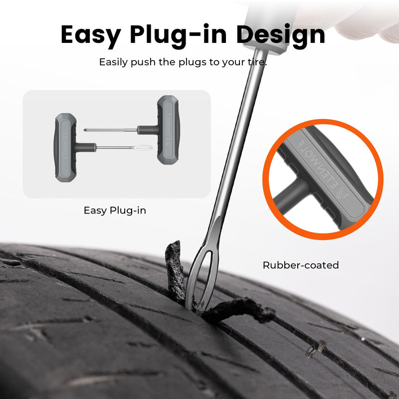 ETENWOLF Flat Tire Repair Kit with Plugs 16 Pcs, Heavy Duty Tire Plug Kit for Car, Motorcycle, ATV, Jeep, Truck, Tractor (Grey) Grey