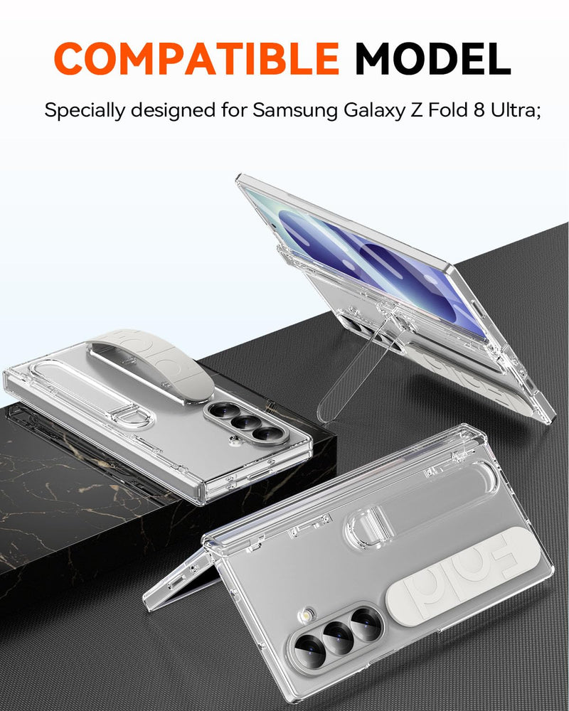 Finger Strap for Samsung Galaxy Z Fold 8 Ultra Case, All-Round Hinge Protection Cover Screen Protector Kickstand Feature Hand Finger Grip Cover Matte Slim Phone Case for Z Fold 8 Ultra Clear