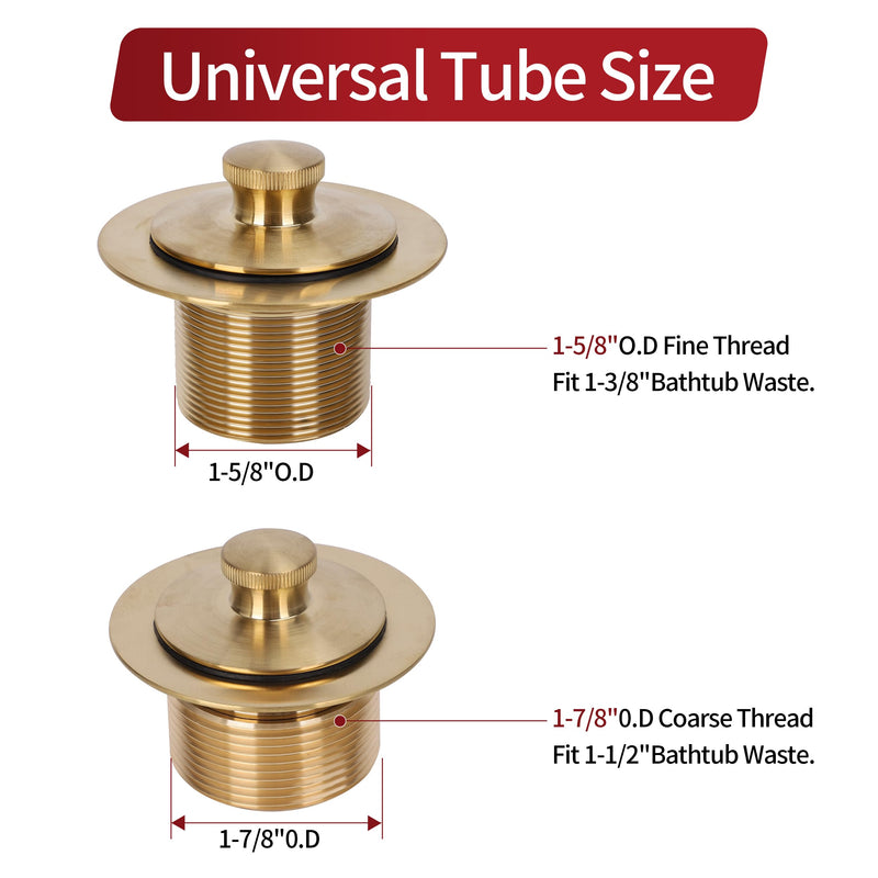 PRIMSOPH Lift Turn Tub Drain Trim Kit with One Hole Overflow Faceplate Conversion Kit Assembly Universal Fine Coarse Thread Replacement Brushed Gold