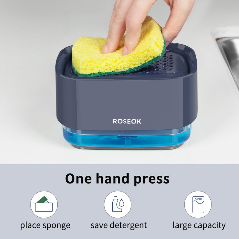 Dish Soap Dispenser for Kitchen,Detachable Soap Dispenser with Sponge Holder for Dish Cleaning,17 Ounces,Navy Blue,1 Pack
