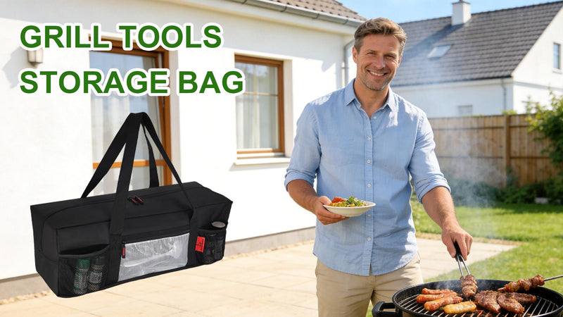 Extra Thick 24" Storage Bag Grill Tool Organizer Pro, BBQ Tool Heavy Duty Bag with Pockets, Double Layer 600D Oxford Cloth Waterproof (2X Thickness), Camping, Tailgating, BBQ Party Gift (2x Thickness)(24" Lx8 Wx8 H)