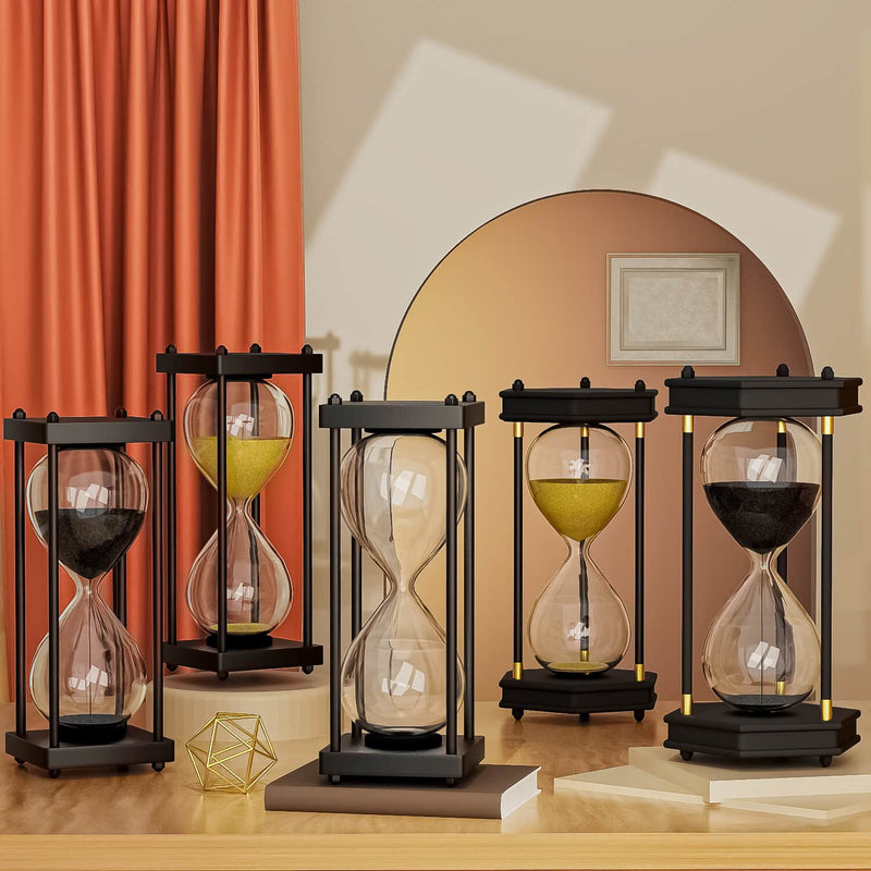 Empty Hourglass Fillable, 10 Inch Large Black Wooden Frame DIY Sand Timer, Unity Sand Hourglass for Wedding Ceremony Set, Without Sand Clock, Antique Hour Glass Sandglass for Desk Home Office Decor Empty