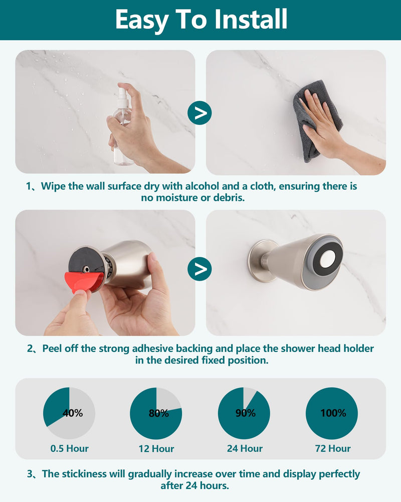 Adjustable Shower Holder Remote Dock Compatible with Moen Magnetic Handheld Showerhead - 3M VBH Adhesive Tape for Strong Hold, No Drill, Any Height Use, Brushed Nickel