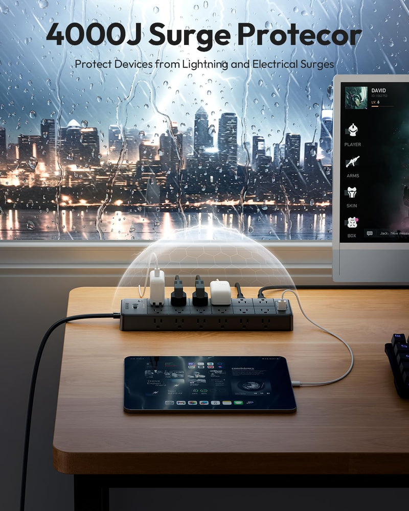 Large Power Strip Surge Protector, NTONPOWER 5FT Extension Cord with 24 AC Outlets, 1875W/15A, 4000 Joules Flat Plug Power Extender for Home, Office, Dorm, Gaming Room, Black