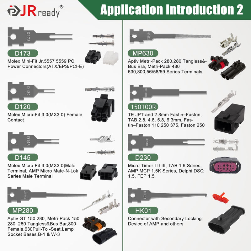JRready ST5355 Terminal Removal Tool Kit - Universal Vehicle Wire Harness Depinning Tool Pin Removal Tool, for Tyco JPT MCP MCON MQS, Sumitomo, Delphi, Molex Pin Extractor, with 16Pcs Replacement Tips 16 IN 1 KIT