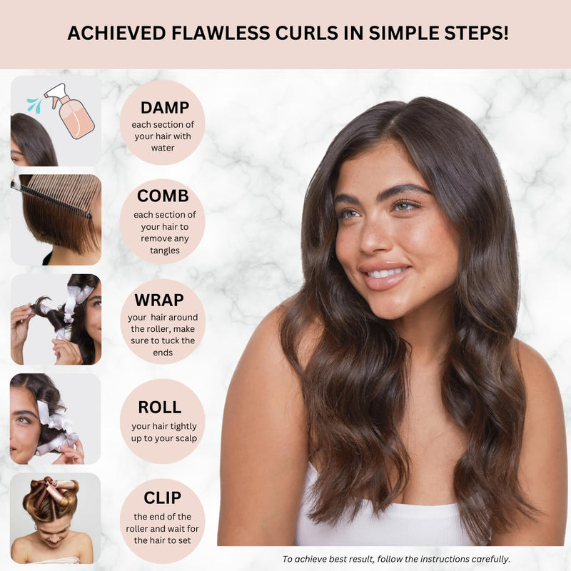 Kitsch 6pc Satin Pillow Rollers - Marble | Heatless Hair Curler, Heatless Curls Overnight, Flexible Curling Rod for Long & Short Hair, Flexi Rod Curlers to Sleep In 1 Count (Pack of 6)