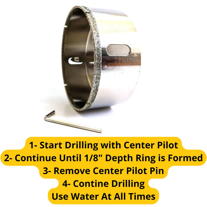 Drilax 4" Diamond Hole Saw | 1.5" Cutting Depth | Removable Pilot Pin & Triangular 3/8" Shank | Drilling for Ceramic, Porcelain, Tile, Quartz, Granite, Marble | Large Vent, Duct & Recessed Light Holes 4 inch