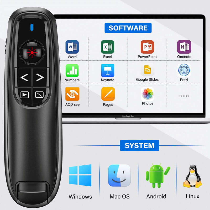 2-in-1 USB Type C Presentation Clicker, Wireless Presentation Clicker PowerPoint Presenter Remote with Volume Control, Powerpoint Clicker with Slide Advancer for Computer/Laptop/Mac A-F10 A-USB+TYPE-C