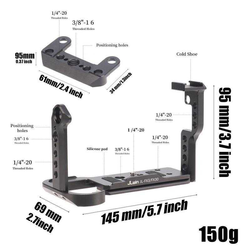 FX30 Camera Cage with NATO Rail Top Plate for Sony FX3 FX30 ILME-FX30 Camera Accessories 1/4" 3/8" Hole Arca Swiss Cage+Top Plate