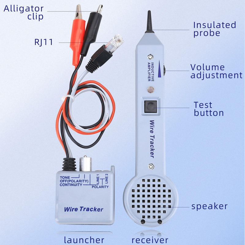Tone Tracing Probe Kit Wire Tracer Circuit Tester Tone Generator Kit 200EP High Accuracy Cable Tester Line Finder Toner Inductive Amplifier Variable Tone Generator for Network Grey line finder