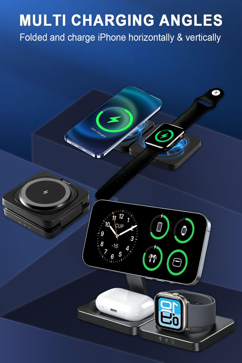 Wireless Charging Station for Apple Devices,Magnetic Travel Charger | Folding 3-in-1 Charger Stand Compatible with MagSafe for iPhone 17 -12 Series,Airpods&Apple Watch,with 20w Adapter. black 1