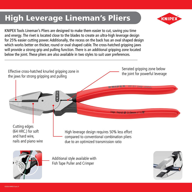 KNIPEX Tools 09 08 240 SBA 9.5-Inch Insulated Ultra-High Leverage Lineman's Pliers