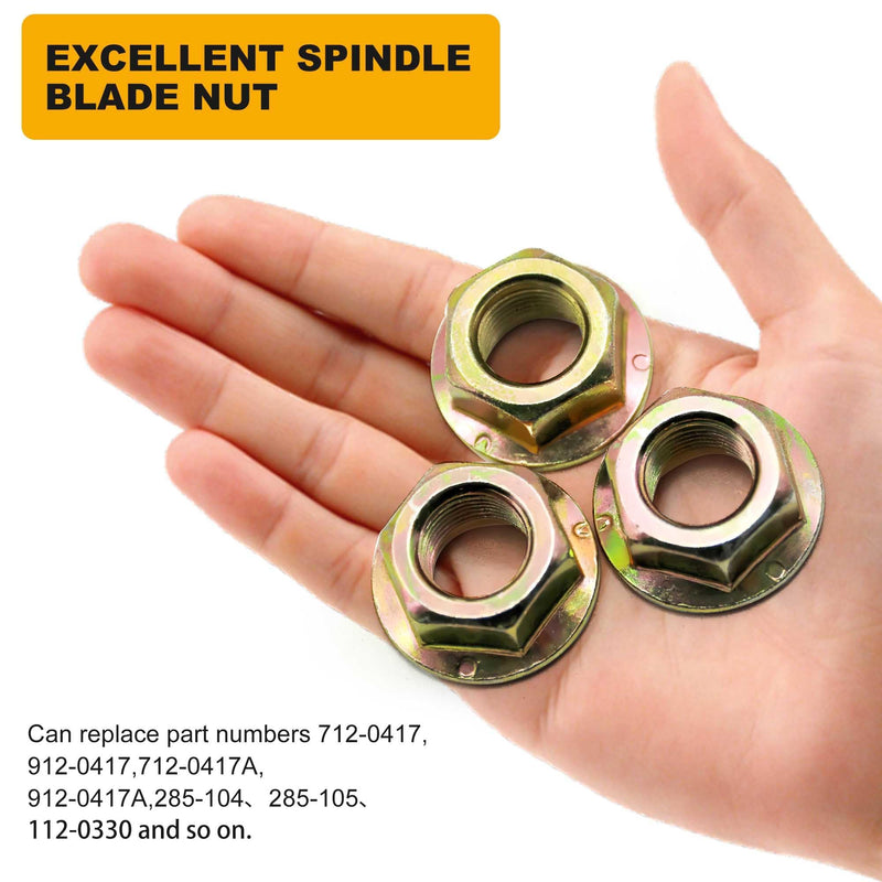 Spindle Blade Nuts of Hex Flanged, 5/8"-18 Thread.Replaces 712-0417, 753-05549, 912-0417A for Cub Cadet,Zero Turn Mower RZT50, MTD, White, Toro, Troy Bilt Garden Tractors (3pcs Pack) 3PACK Yellow
