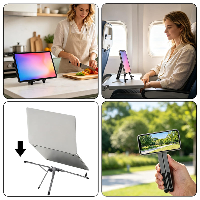 Multifunctional Magnetic Phone Stand, 8-Level Adjustable Height 4 in 1 Magnet Laptop Stand Foldable Portable Device Holder Compatible with Phone Laptops Tablets Desk & Car Use Accessories