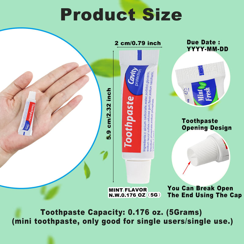 300 Tubes Bulk Travel Size Toothpaste, 0.176 oz Extra Small Mint Mini Disposable Toothpaste for Hotel, Guests, Homeless, Charity 300