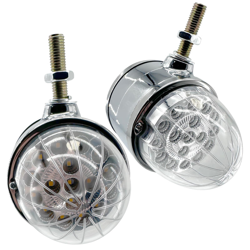 dreamdragon 2PCS 17-LED Dual Face Watermelon Turn Signal Lights, Amber & Red LED, 3.5" Round Fender Lights with Clear Lens & Reflector, Chrome Auxiliary Pedestal Lights Amber/Red