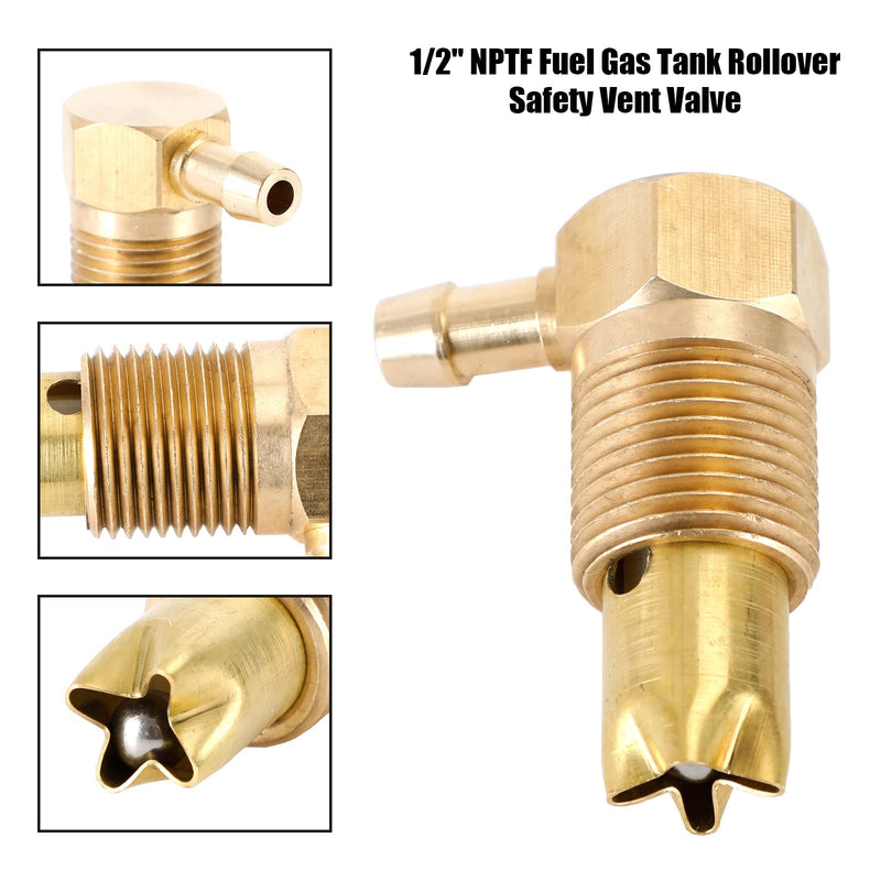 Fuel Check Valve Vent, 1/2" NPTF Male Threads, Fuel Gas Tank Rollover Safety Vent Valve Assembly, 5/16" Hose Threads Only Apply to NPTF