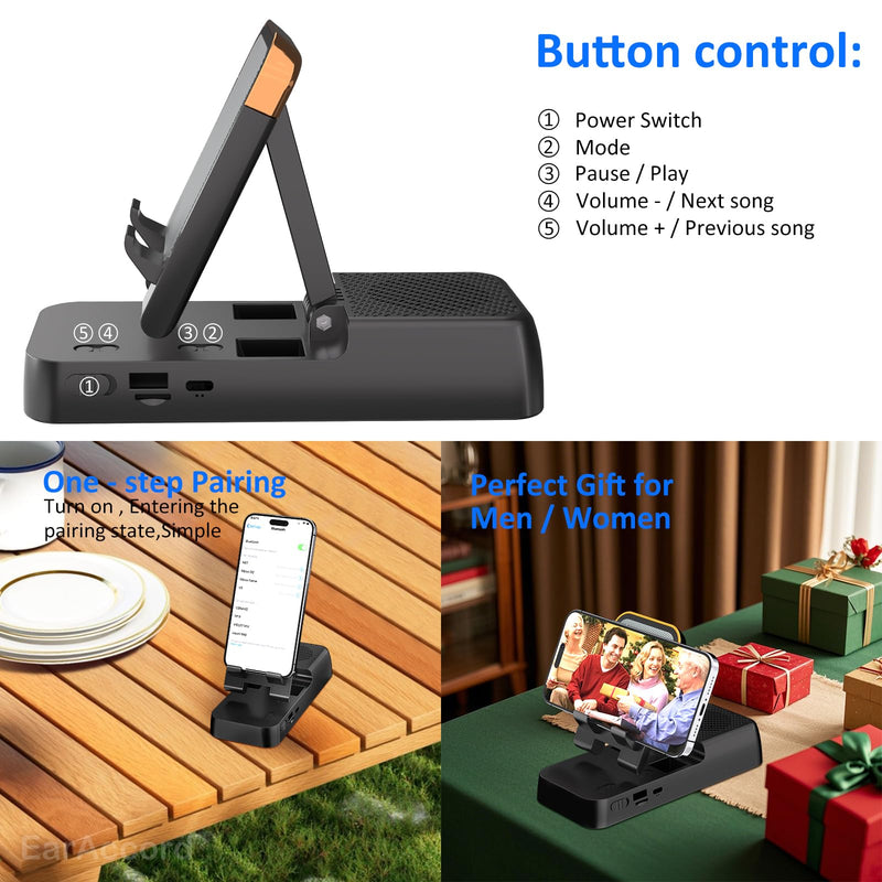 Cell Phone Stand with Wireless Bluetooth Speaker, Phone Speaker Amplifier, Foldable Holder Dock Adjustable Kitchen Desk Bracket for iPhone ipad Tablet,TF Card Induction,Gift for Men Women