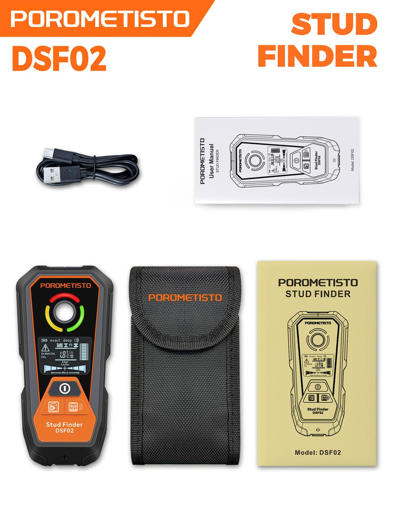 Rechargeable 6 in 1 Stud Finder Wall Scanner POROMETISTO, Positioning Hole for Pipe Wood Studs, Live Wire Detector for Electricians, Ferrous Metals Non-Ferrous Metals, Alarm Wall Detector