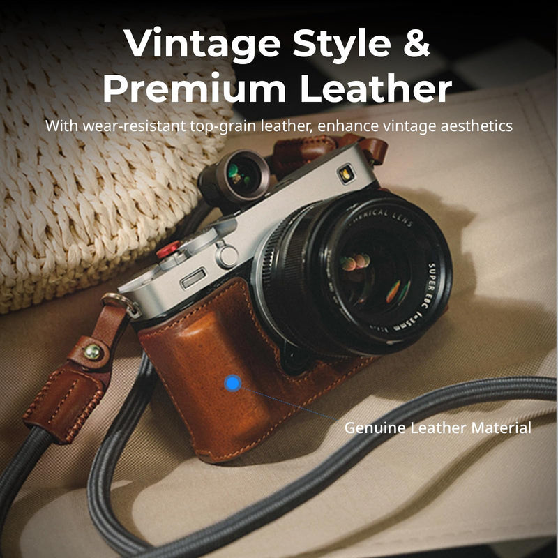 SMALLRIG Leather Case Kit for FUJIFILM X-E5 with Shoulder Strap (Brown) | Vintage Half-Body Case with Neck Strap, Genuine Leather Material Brown