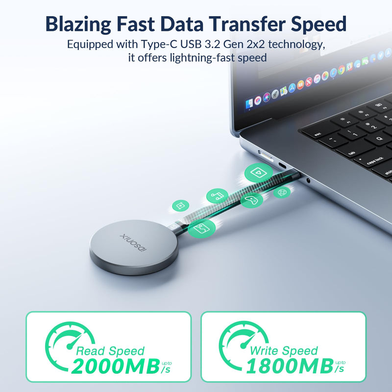 iDsonix 512GB External SSD, Magnetic Portable SSD Up to 2000MB/s - USB-C, USB 3.2 Gen 2x2 External Solid State Drive Compatible with iPad, MacBook, PS5, Xbox - iQ20