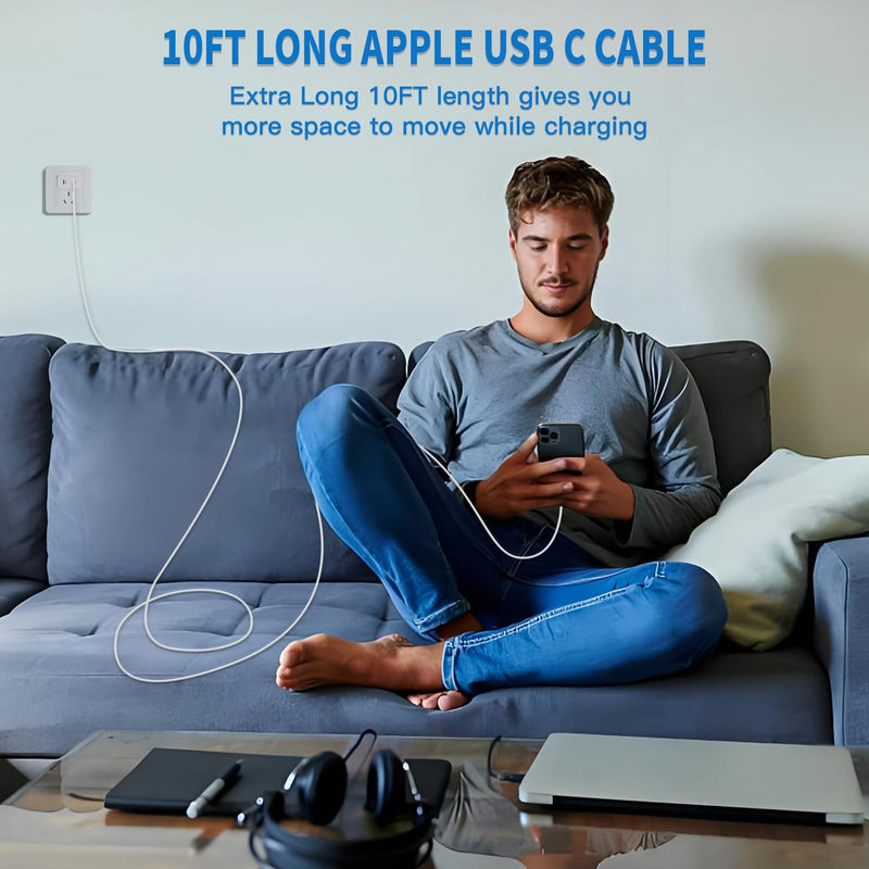45W Apple 17 16 15 Fast USB C Charge Block, 2-Pack Apple Charger Plug & 10FT Long USB C Cable Cords,iPhone 17 Charger Fast Charging,Compatible with iPhone 17/16/15/Air/Pro/Pro Max/e/Plus/iPad/AirPods