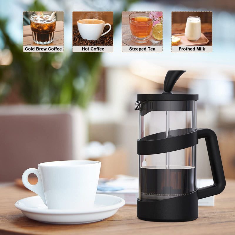 RAINBEAN Mini French Press Coffee Maker, 12 oz, Camping Coffee Press Pot, Small French Press, Tea and Frothed Milk Press (Black, 12 oz) Black 355 ml