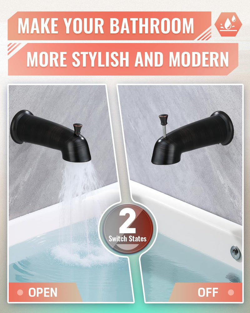 Slip On Bathtub Spout with Diverter, Extra Long 6 Inch Bathtub Spigot, Shower Spout with PTFE Tape & Hex Wrench, Fits for 1/2" IPS Threads,Oil Rubbed Bronze Oil Rubber Bronze