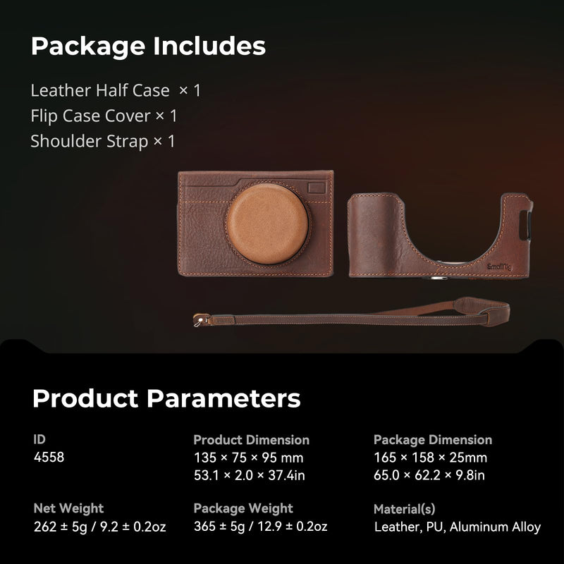 SMALLRIG Leather Half Case for FUJIFILM X100VI, Flip Cover, Shoulder Strap | Genuine Leather Material, Portable and Protecting (Brown) Brown