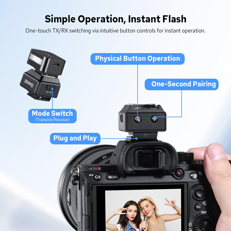 T1 2.4G Wireless Mini Flash Trigger for Canon Nikon Sony DSLR Cameras Wireless Flash Trigger Transmitter and Receiver for Camera Flashes，Tiny Trigger,Full Light Control