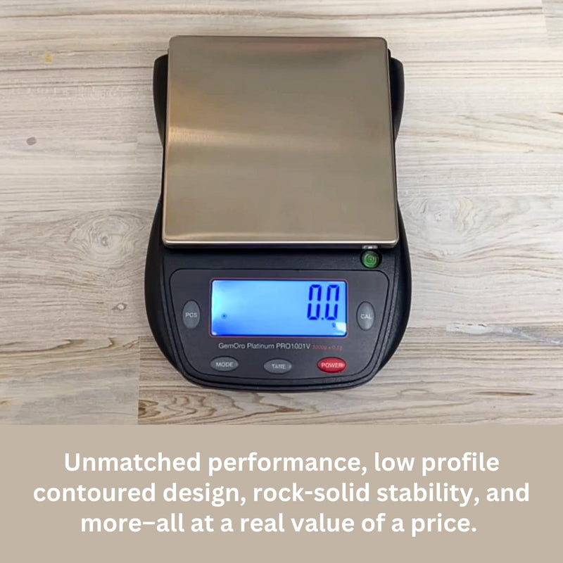 GemOro Platinum PRO1001V | Durable Precise Jewelers Countertop Portable Scale | Digital Precision Tool with Expert Professional Reading & Accuracy 1000g x 0.1g Readability (Black)